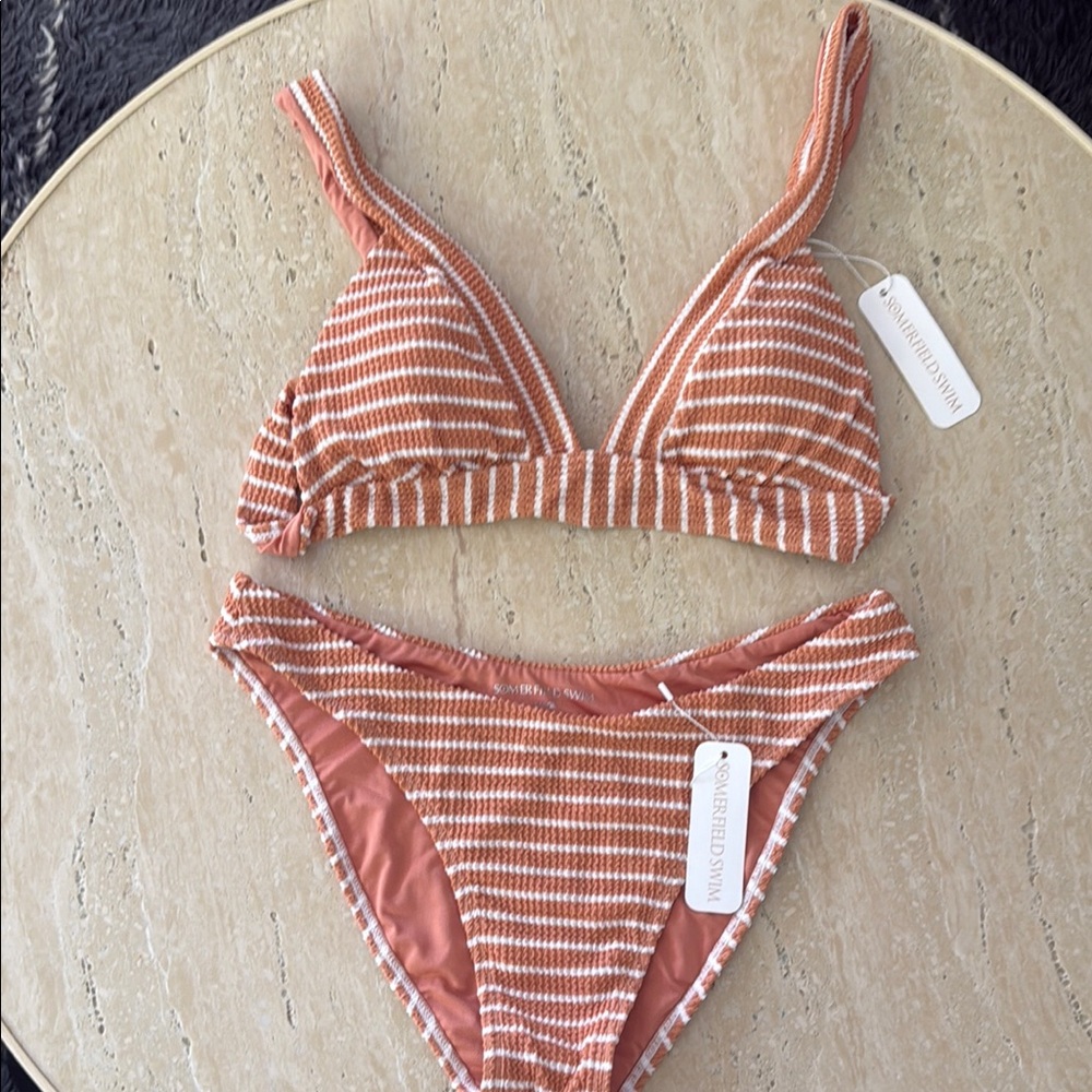 Somerfield Swim Peach/Orange and White Crinkle Bikini